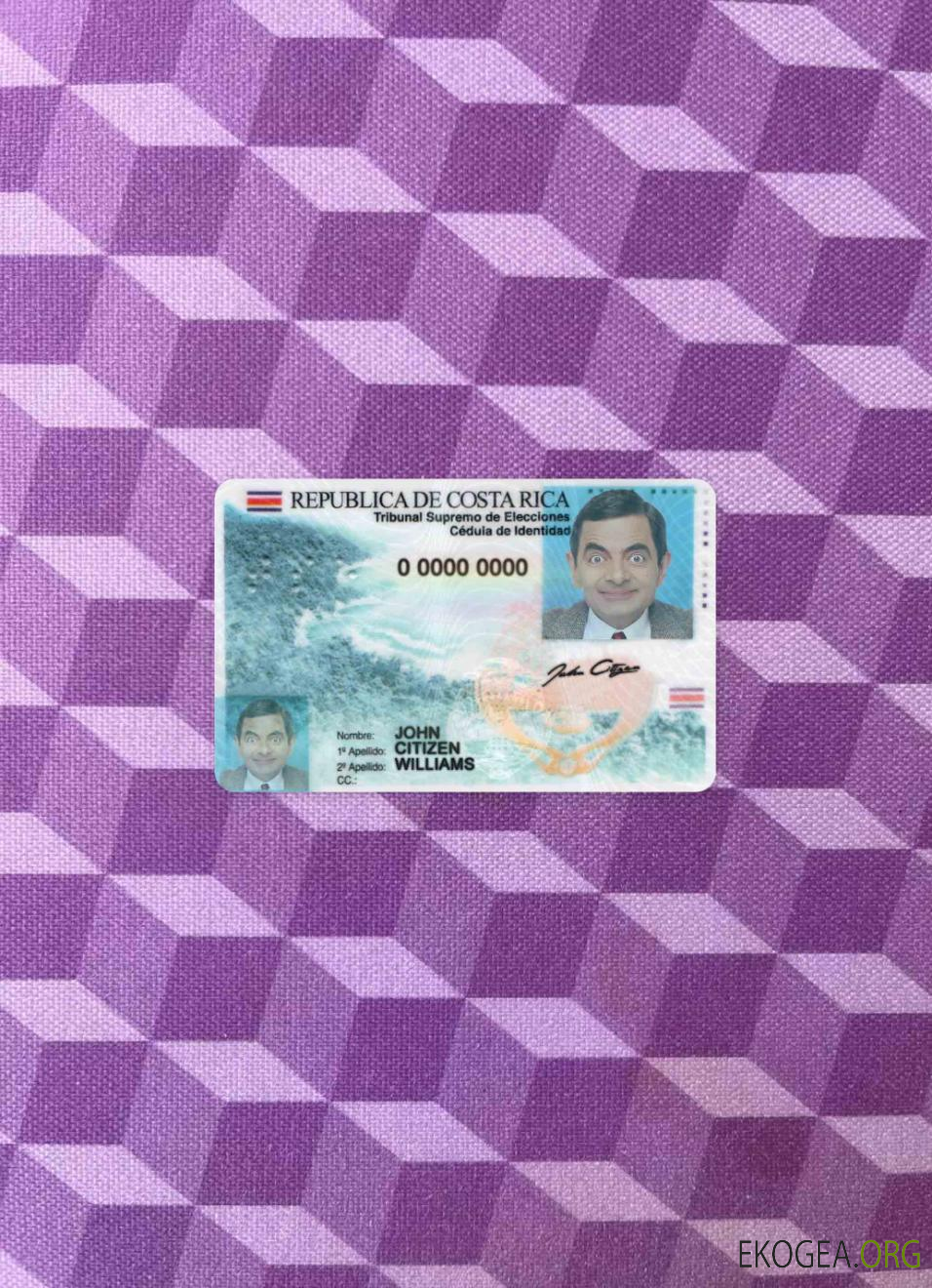 Carte d'identité du Costa Rica version 2 photolook RECTO